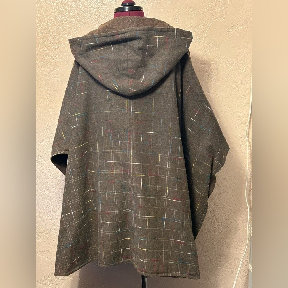 Vintage Brown Hooded Poncho with Multicolor Accents one size fits all - Picture 6 of 8